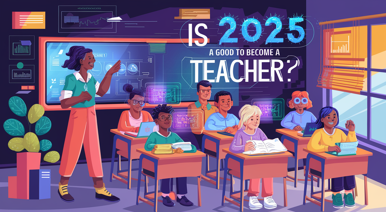Teacher writing on a whiteboard in a modern classroom, symbolizing how to become a teacher in 2025.